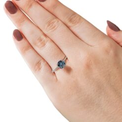 hope engagement ring moissanite blue 7mm 14k wg product on hand lifestyle 004