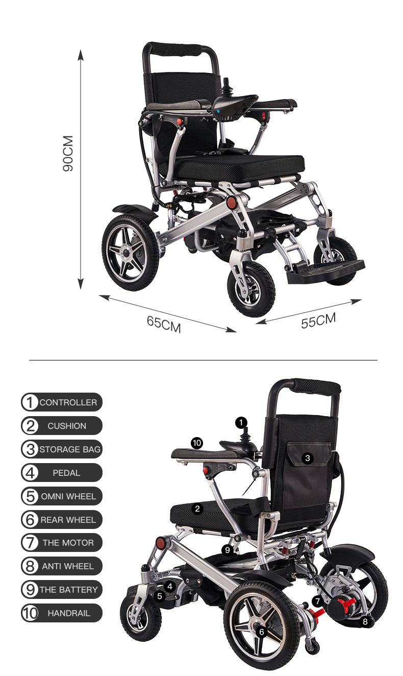 max loading 120kg aluminum lightweight electric folding wheelchair portable and foldble