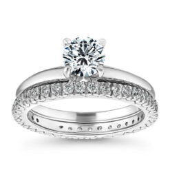 traditional solitaire and marilyn wedding ring set plain sam colorless rd 1ct wg webwhite 001