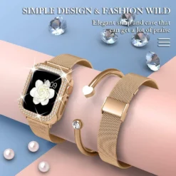 diamond case + metal strap for apple watch ultra stainless steel bracelet 9 8 7 6 5 4