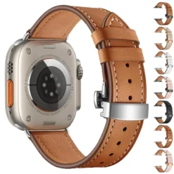 premium leather strap for apple watch 8 7 se 6 5 4 45mm 41mm ultra 49mm wrist band